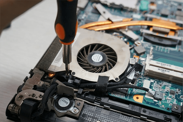 unscrew the screws fixing the fan with a screwdriver